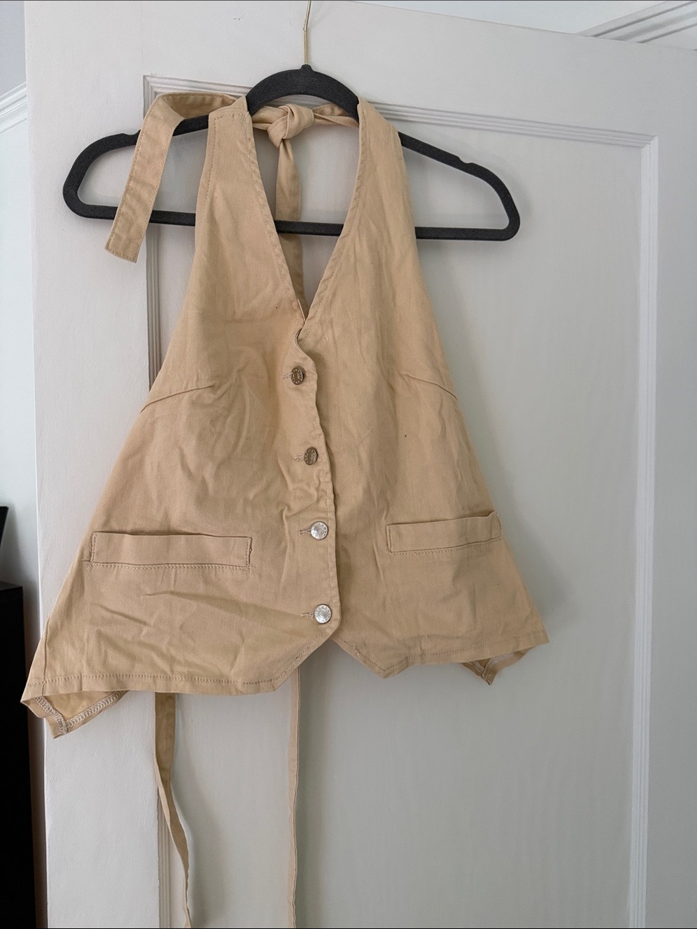 Denim Halter Button-Front Vest Tops